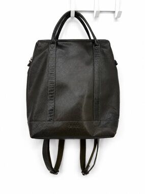Genicci Olive Leather Structured Backpack Tote Travel Bag Unisex Business India